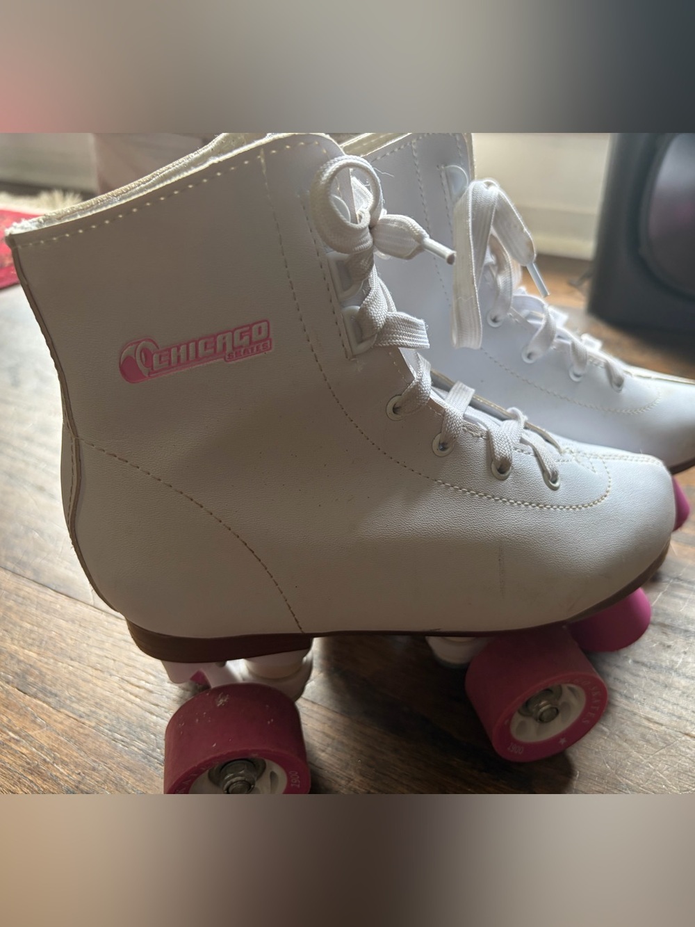 Chicago Skates White Kids Quad Roller Skates with Pink Wheels